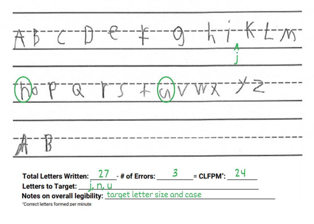 Example scored alphabet task