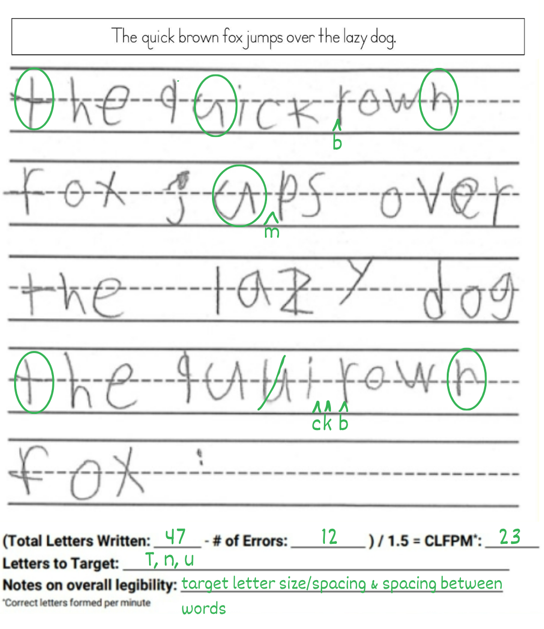 Example scored copy task