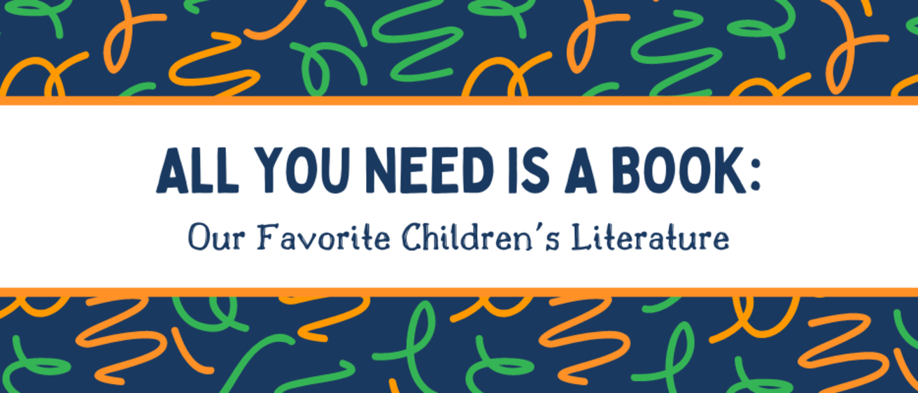 A title card reading "All You Need Is a Book." Green and orange squiggles with a navy blue background.