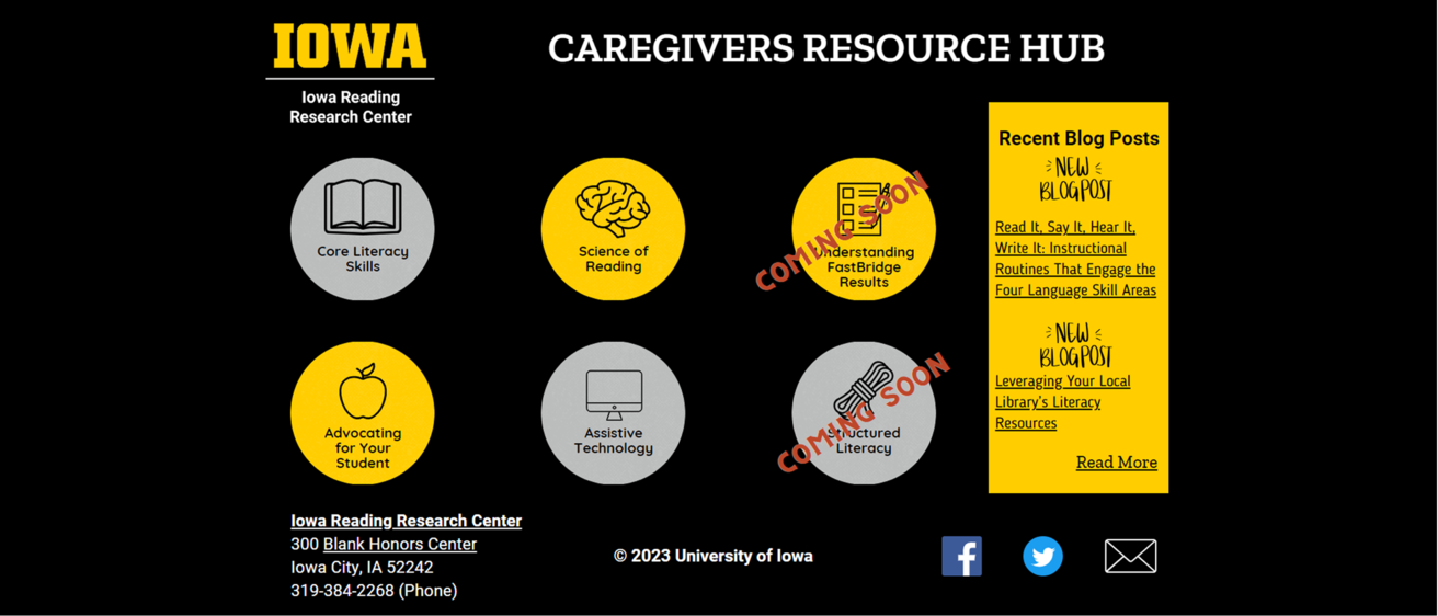 Screenshot image of the caregiver resource hub home page 