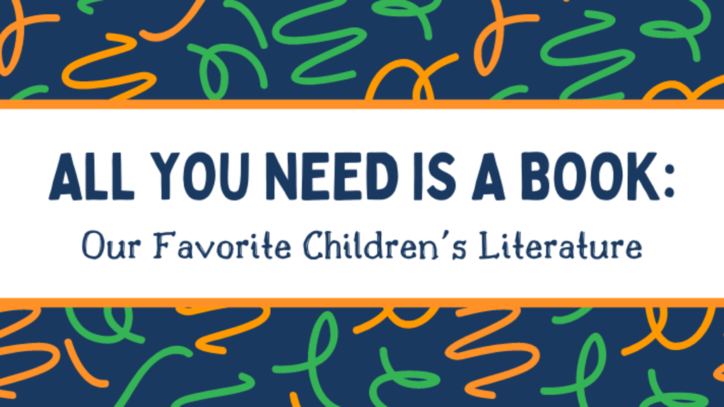 A title card reading "All You Need Is a Book." Green and orange squiggles with a navy blue background.