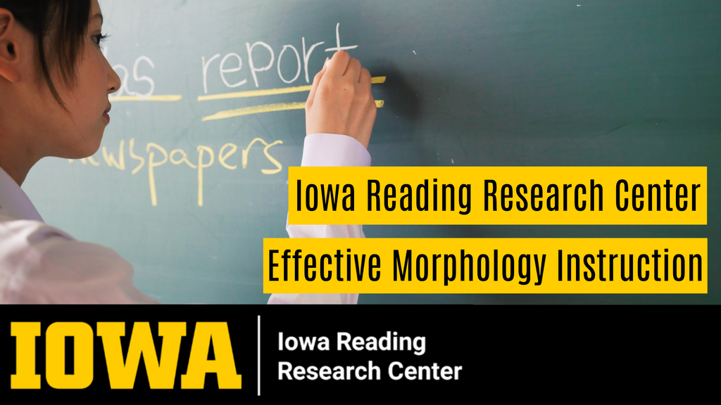 A student writing on a chalkboard with the words "Effective Morphology Instruction for Secondary Students Across Content Areas"